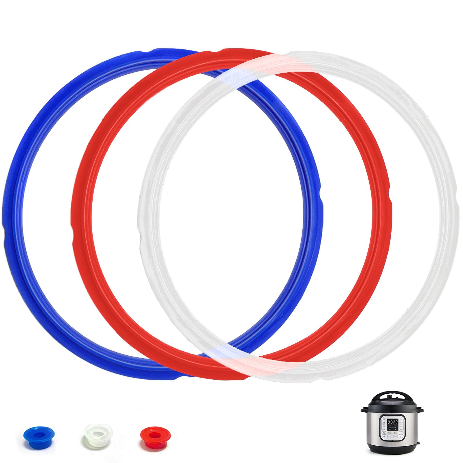 3 Pack Sealing Ring 6 Qt for Instant Pot Sealing Rings for 5/6 Qt Insta Pot, With 3 Float Valve Caps, Food-grade Silicone Instantpot 6Qt Sealing Ring, for Instant Pot 5&6 Qt, Red, Clear and Blue