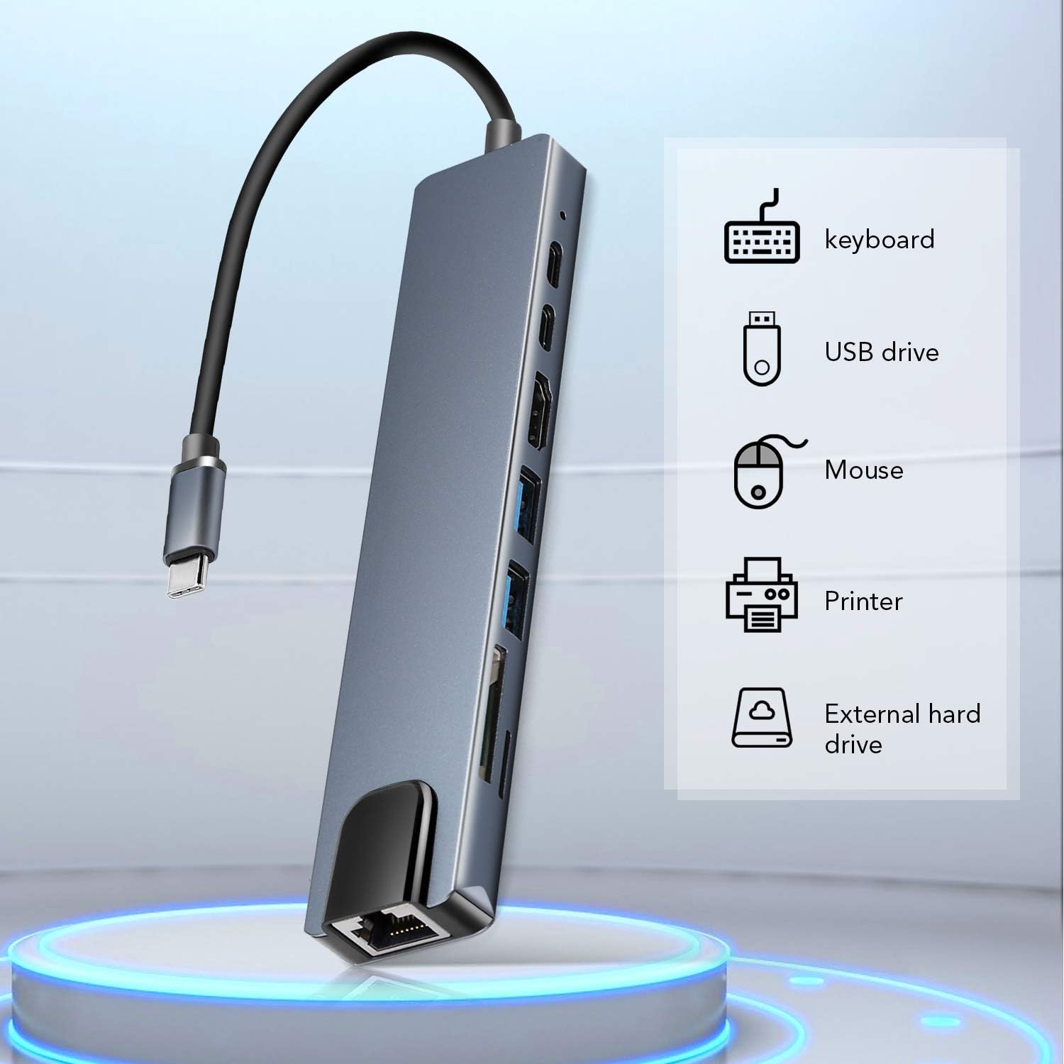 USB C Hub for MacBook Pro/Air, 8-in-1 Type C Hub with Ethernet Port, one 4K HDMI, 2 USB 3.0 Ports, 100W Power Delivery Charging, and SD Card Reader with Zoopod: Computers & Accessories