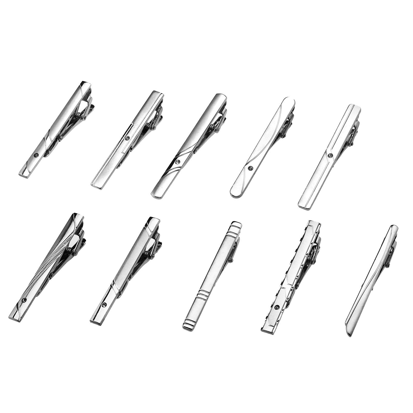 OTOTEC 10Pcs Tie Bar Clip Set Slide On Necktie Wedding Business Men Formal Wear Gift 2.4x0.2 Inch Silvery