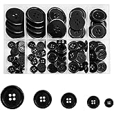 100 Black Buttons Set - 4 Hole, 5 Sizes, Round Shapes