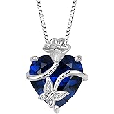 FJ Heart Butterfly Necklace 925 Sterling Silver Rose Flower Pendant Birthstone Jewelry for Women