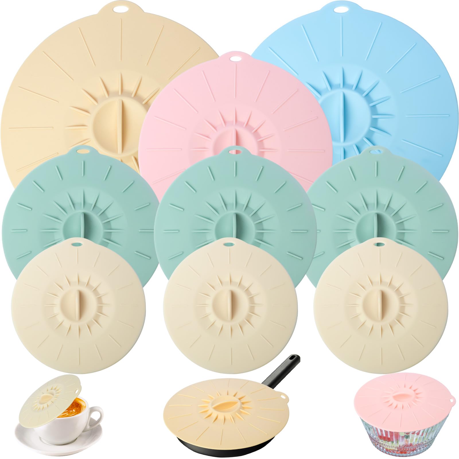 Photo 1 of 9 Pack Silicone Lids, Microwave Splatter Covers - Reusable, Heat Resistant Lids (5 Sizes) for Bowls, Cups, Plates, Pots, Pans & Skillets - Stovetop, Oven, Fridge & Dishwasher Safe