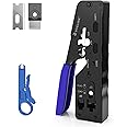 VCELINK Pass Through RJ45 Crimper, Network Crimping Tool for Cat7 Cat6 Cat5 End Pass-Thru Connector & RJ11 Telephone Plug
