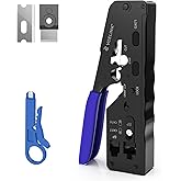 VCELINK Pass Through RJ45 Crimper, Network Crimping Tool for Cat7 Cat6 Cat5 End Pass-Thru Connector & RJ11 Telephone Plug