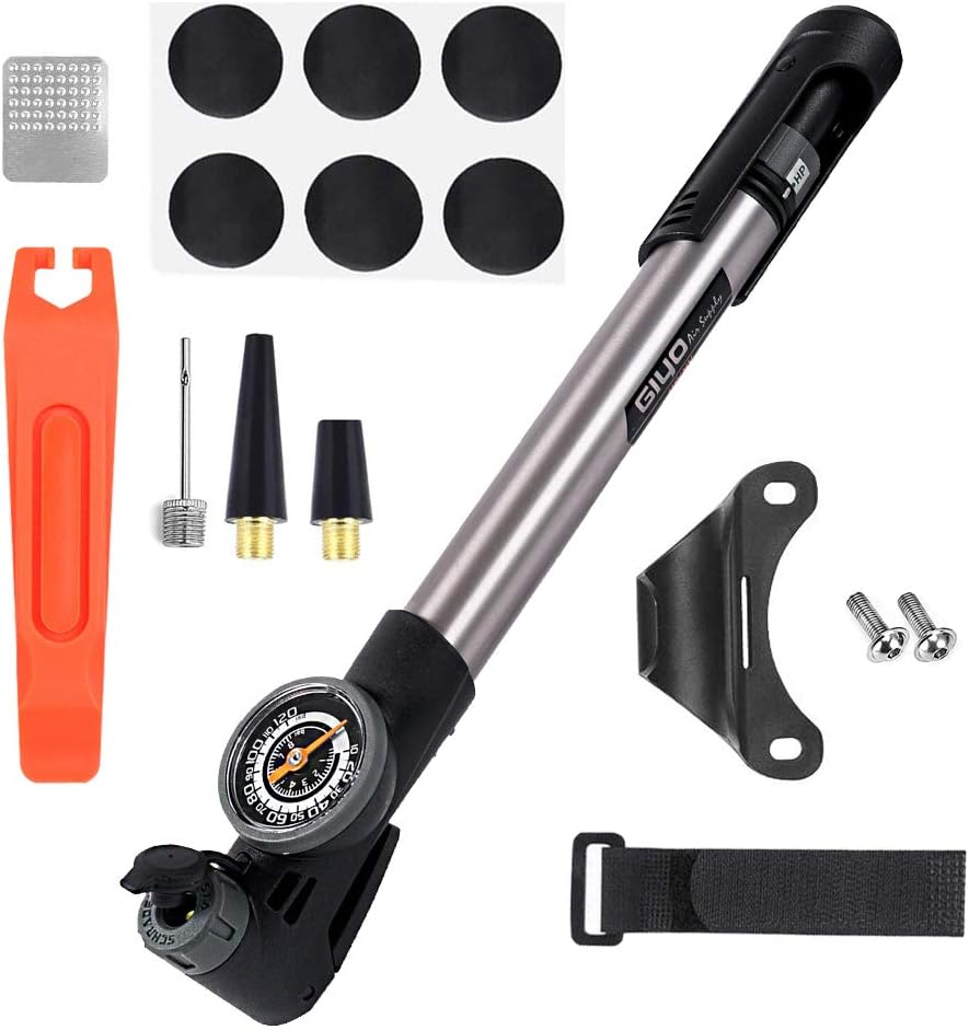 Portable Mini Bike Pump with Pressure Gauge Mountain Road Bicycle Pump Fits Presta