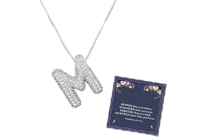 LIU JUN Bubble Letter Necklace Gold for Women, 14k Gold Plated Cubic Zirconia Bubble Initial Necklace, Charm Balloon Dainty Ininial Letter Pendant Necklace for Girls Jewelry Gifts