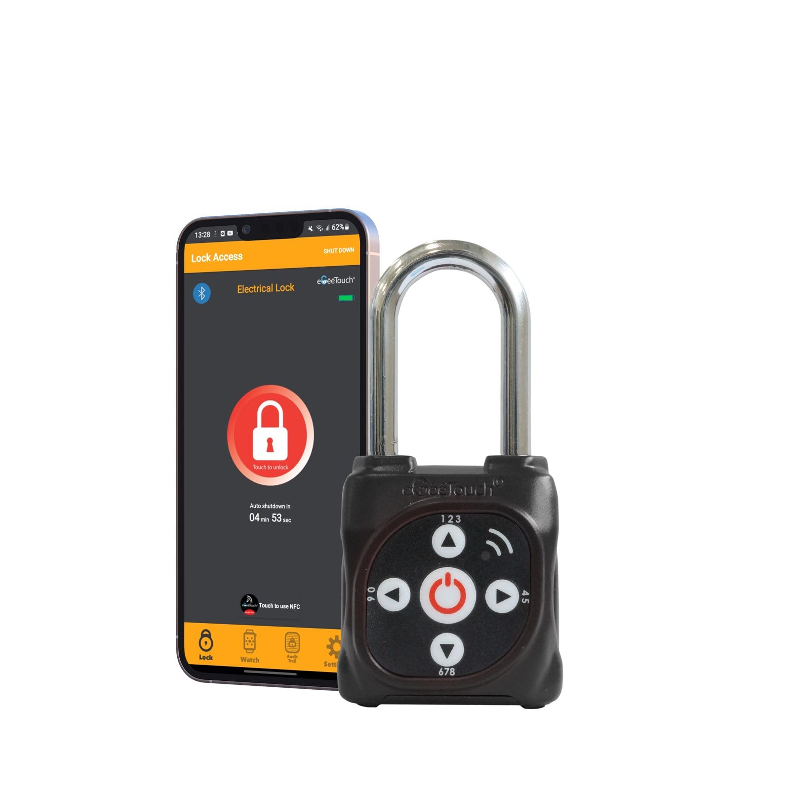 eGeeTouch Smart Lockout Tagout Padlock, with NFC & Directional Code (Black)