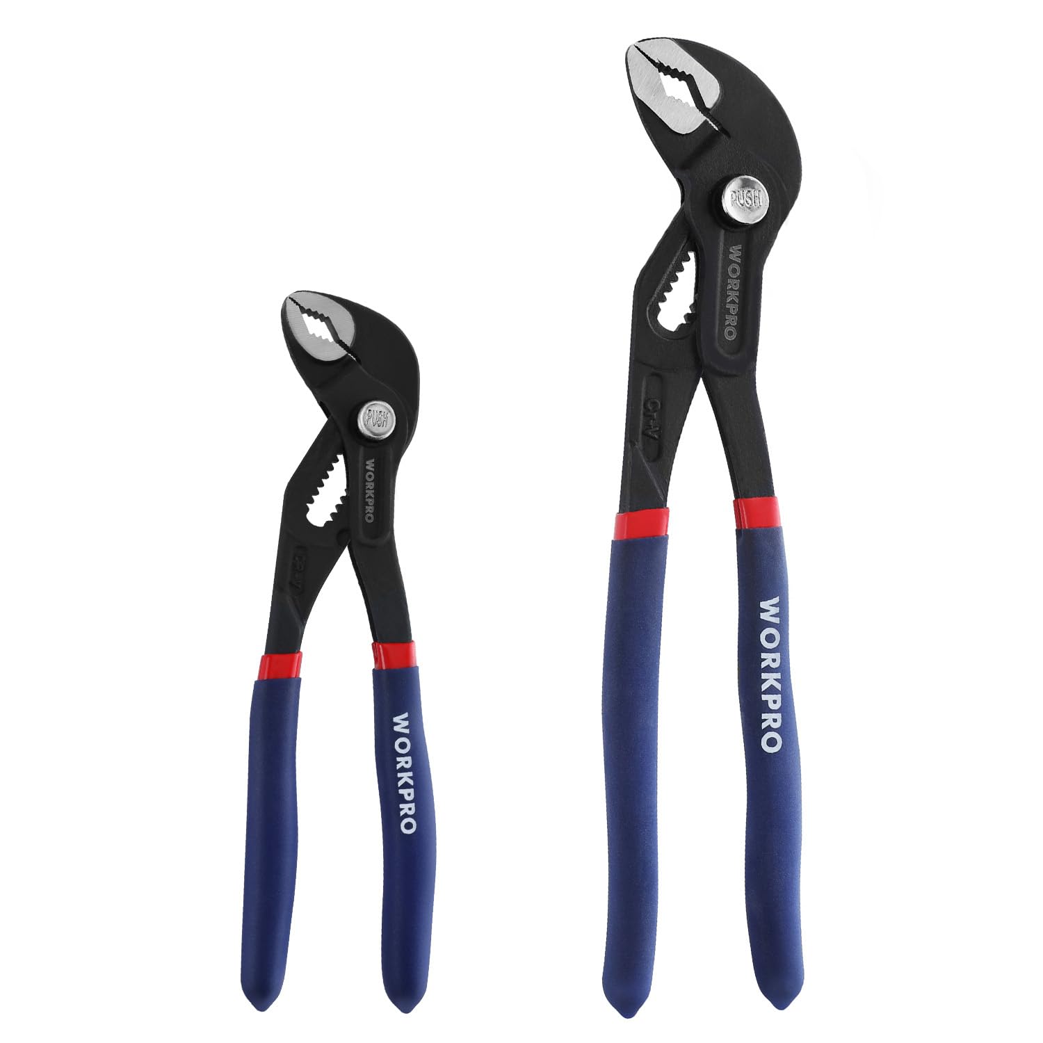 WORKPRO 2 Pack Water Pump Pliers 180mm 250mm Quick Adjustable Hose Grips, Slide Joint Pliers Set with Large Jaw Capacity and Non Slip Handle