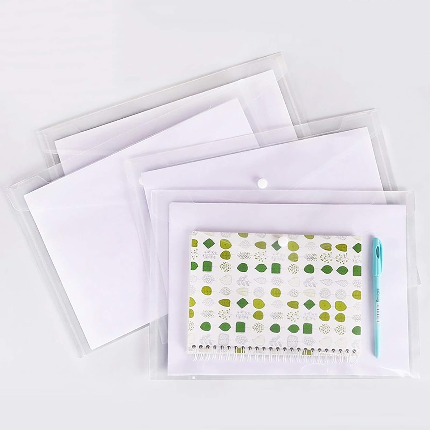 Cooldool 30 Pcs Poly Envelope Folder with Snap Button Closure, Premium Quality Plastic Envelopes, Waterproof Transparent Project Envelope Folder, A4 Letter Size in 6 Assorted Colors : Office Products