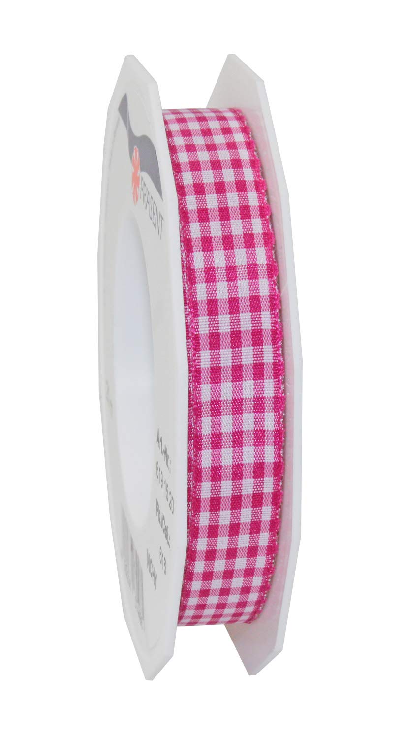 Präsent - Vichy Wired Ribbon Magenta-White 15 mm Width, 20 m Length — image 1