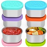 SOPHICO Stainless Steel Snack Containers for Kids, 3 oz Small Food Storage Container with Silicone Lid - Perfect 304 Metal Toddler Lunch Box for Daycare and School, Leak Proof (3oz, 6 PACK)