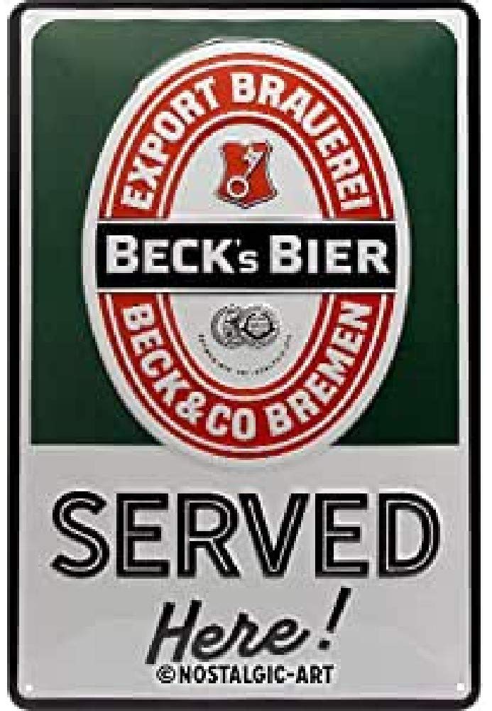 Nostalgic-Art Retro Tin Sign – Beck's – Served Here – Gift idea for beer fans, Metal Plaque, Vintage design for wall decoration, 20 x 30 cm