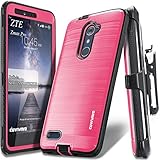 COVRWARE ZTE ZMAX PRO [IRON TANK Series] Built-in [Screen Protector] Heavy Duty Full-Body Rugged Holster Armor [Brushed Metal Texture] Case [Belt Clip][Kickstand] For ZTE ZMAX PRO / ZTE Carry, Pink
