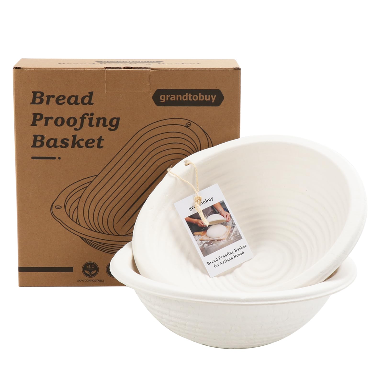 2 x10inch Round Sourdough Banneton Bread Proofing Basket Bread Baking Supply Pulp Bread Proving Basket with Linen Liners for Professional and Homemade Artisan Bread