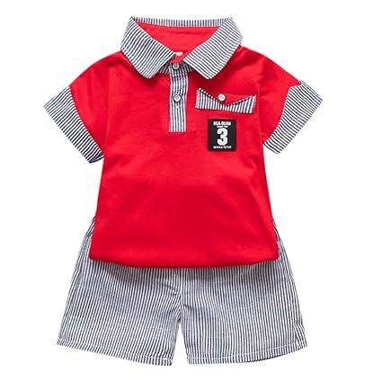 JUTOO 2 Stücke Set Kleinkind Baby Jungen Gentleman T-Shirt Tops + Streifen Shorts Outfits Kleidung Set