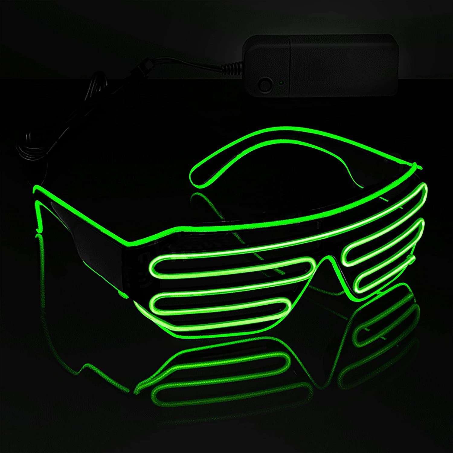 EXPECTRO Neon LED Glasses - Festival Shutter Shades, Flashing Rave & Glow In The Dark Party Glasses for Adults (Elwire Green)