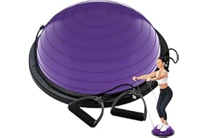 DrfzCa Balance Ball Trainer-Half Ball for Yoga with Resistance Band and Foot Pump, Improve Workout Half Balance Ball,Exercise Balance Ball for Stability Training and Home Gym