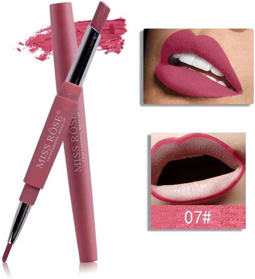 MISS ROSE 8 Colors Double-end Lipstick Long Lasting Waterproof Matte Lipstick Lip Liner for Lip Makeup