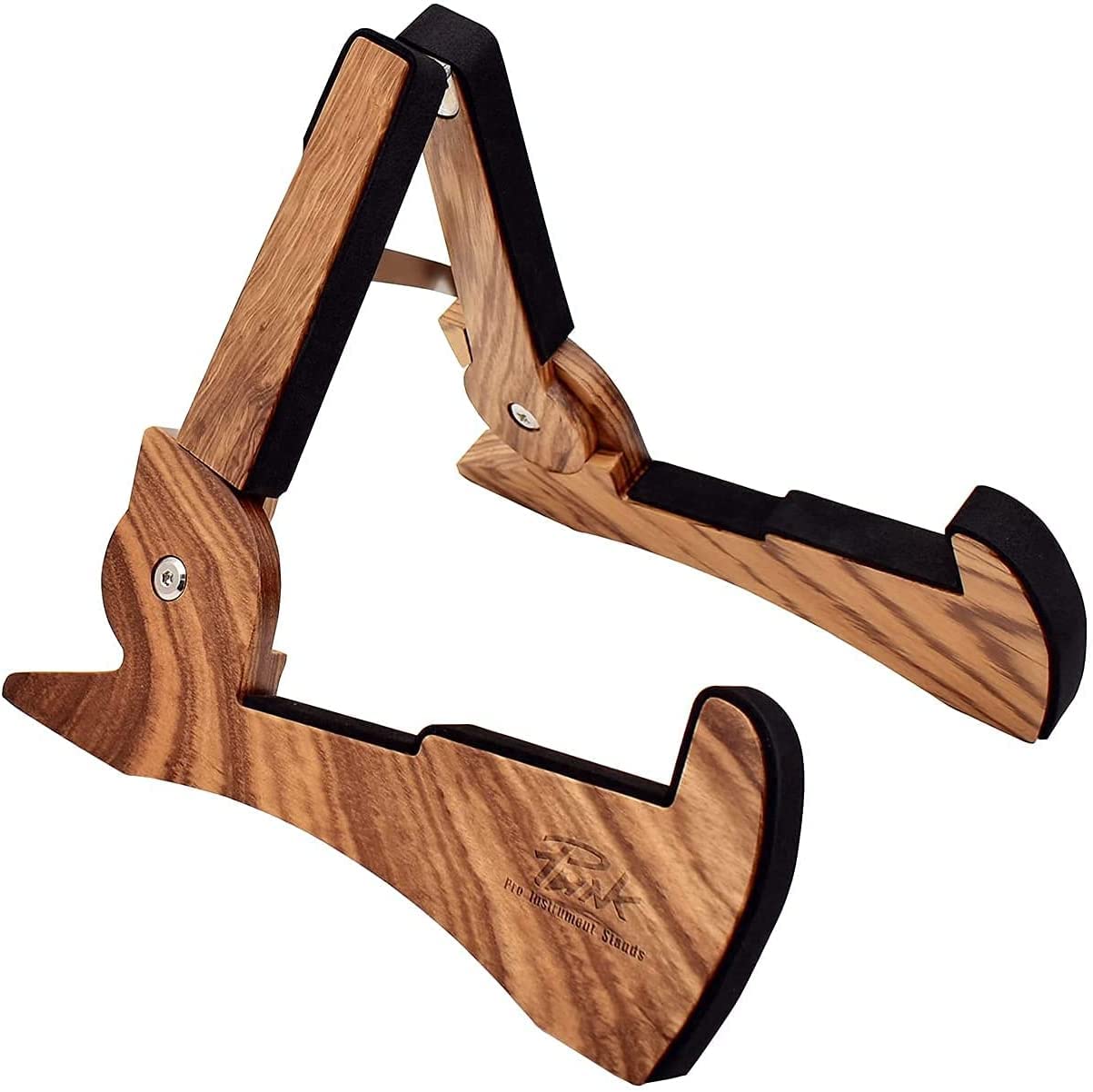 KingPoint Foldable Wooden Guitar Stand Holder A-Frame Solid Wood String Instrument Holder Cute Rabbit Shape for Electric Acoustic Guitars Bass Universal (Zebra Wood Stand)