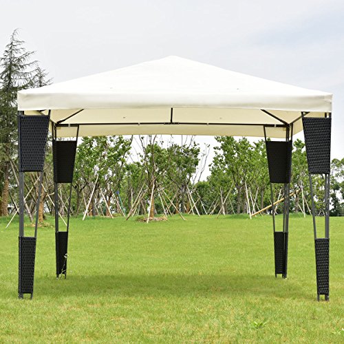 oldzon Outdoor 10'x10' Rattan Wicker Gazebo Canopy Tent Shelter Awning W/Beige Cover with Ebook