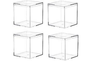 Dayaanee Clear Acrylic Plastic Square Cube, 4 Pack Small Plastic square cube containers with Lid Storage Box 3.3x3.3x3.3Inch/85X85X85mm for Candy Pill and Tiny Jewelry