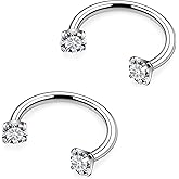 Vqoxaggi Horseshoe Nose Ring Surgical Steel Double Stud Nose Ring 16g Septum Lip Rings Cubic Zirconia Daith Piercing Jewelry for Women Inner Diameter 8mm-10mm