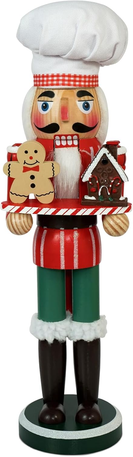 Nutcrackers - WVIOUOPU Gingerbread Nutcracker Wooden Baking Nutcracker Chef Christmas Decorations - 15 Inch Christmas Cook Nutcracker Figures Ornaments Gifts for Xmas Kitchen Table Home Party Holiday