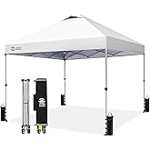 CROWN SHADES 10x10 Pop Up Canopy - Beach Tent with One Push Setup - Easy Outdoor Sun Shade for Events, Parties, Camping - Gazebo with STO-N-Go Cover Bag, Silver Coated Top, Grid White