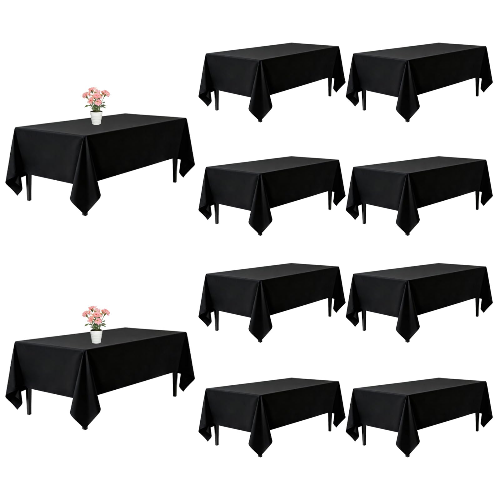 Photo 1 of 10 Pack Black Tablecloths 60x102 Inch Black Table Cloth for 6 Foot Rectangle Tables, Wrinkle Resistant Rectangular Tablecloth Washable Polyester Fabric Table Covers for Party Banquet Wedding Buffet