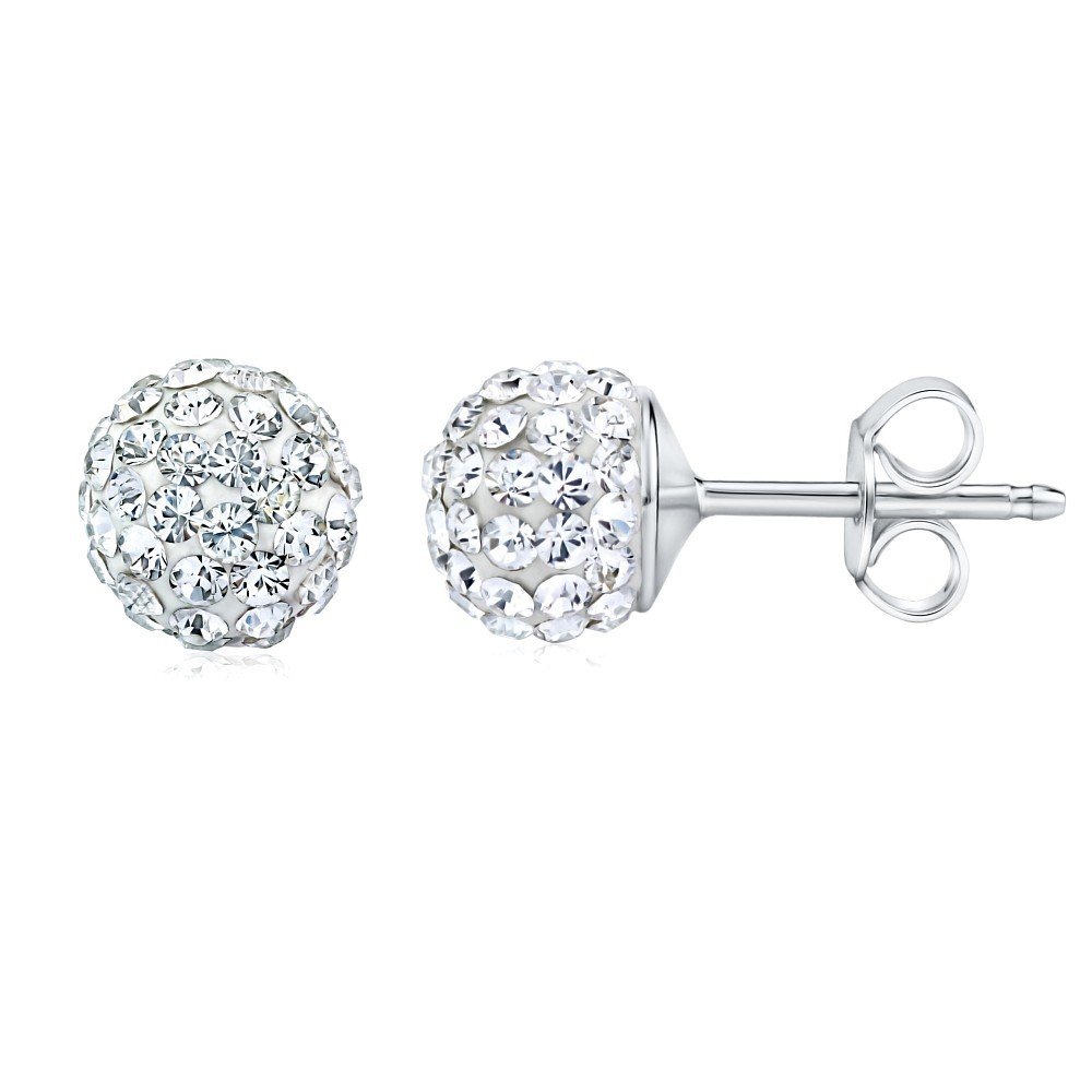 SILVEGO - SILVEGOB36071WZT - Women 925 Sterling Silver Earrings with Swarovski Crystals Ball 8 mm with Clear Stones