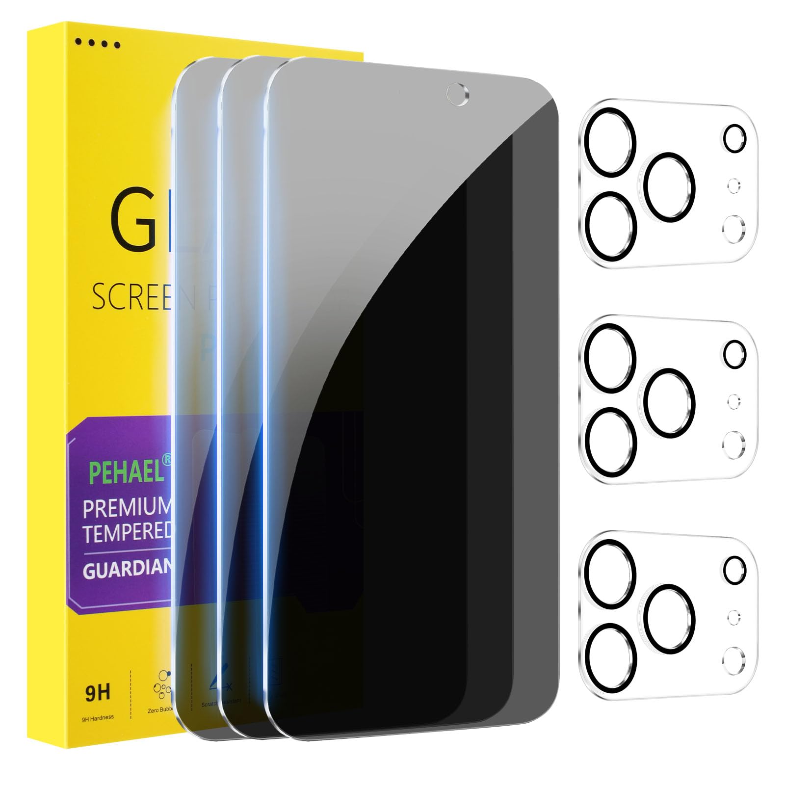 Photo 1 of PEHAEL 3+3Pack for iPhone 17 Pro Privacy Screen Protector with Camera Lens Protector Full Coverage Anti-Spy Tempered Glass Film 9H Hardness Easy Installation Bubble Free [6.3 inch]