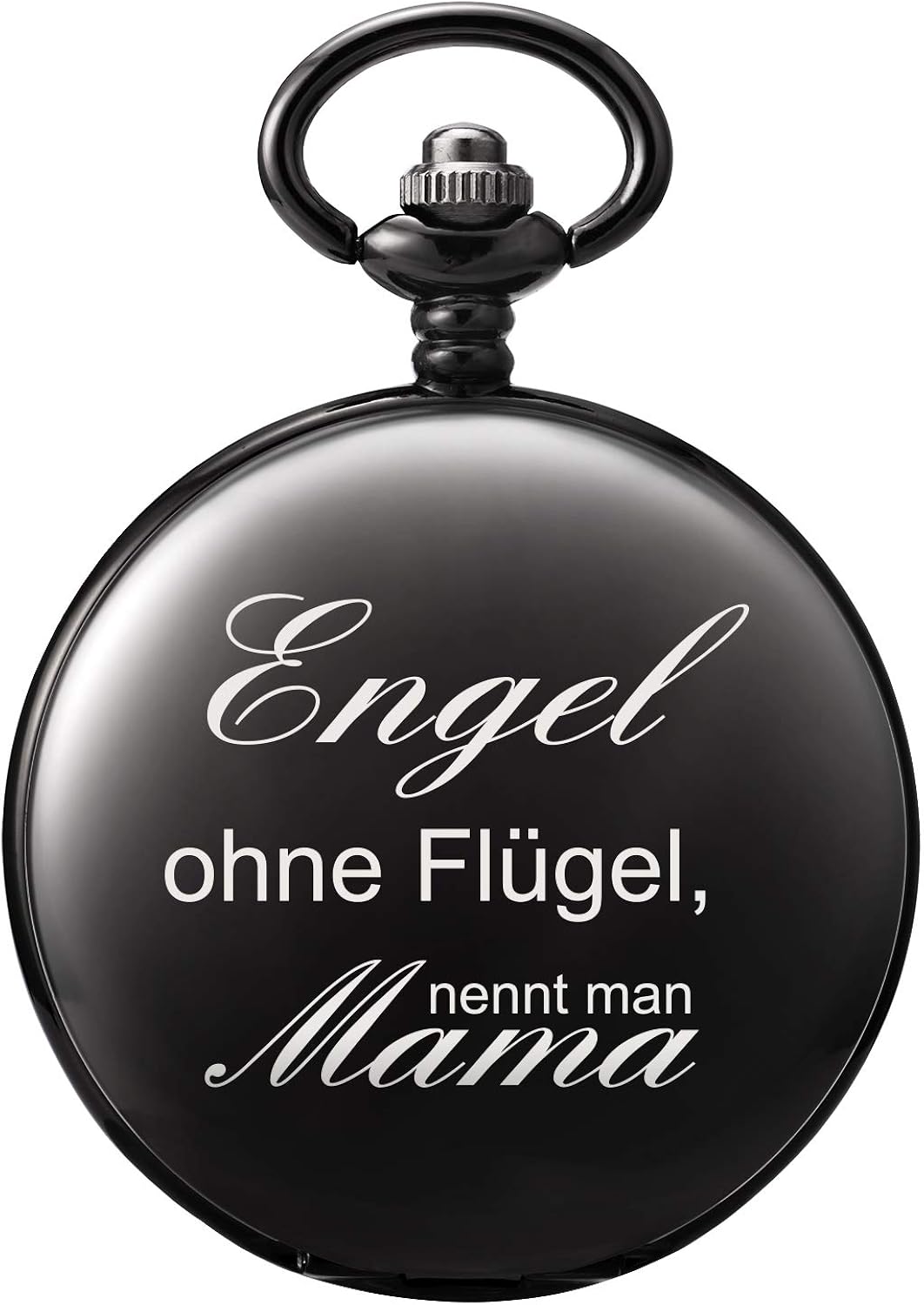TREEWETO Pocket Watch with Engraving Chain Women's Black Gift for Birthday Mother's Day Mother