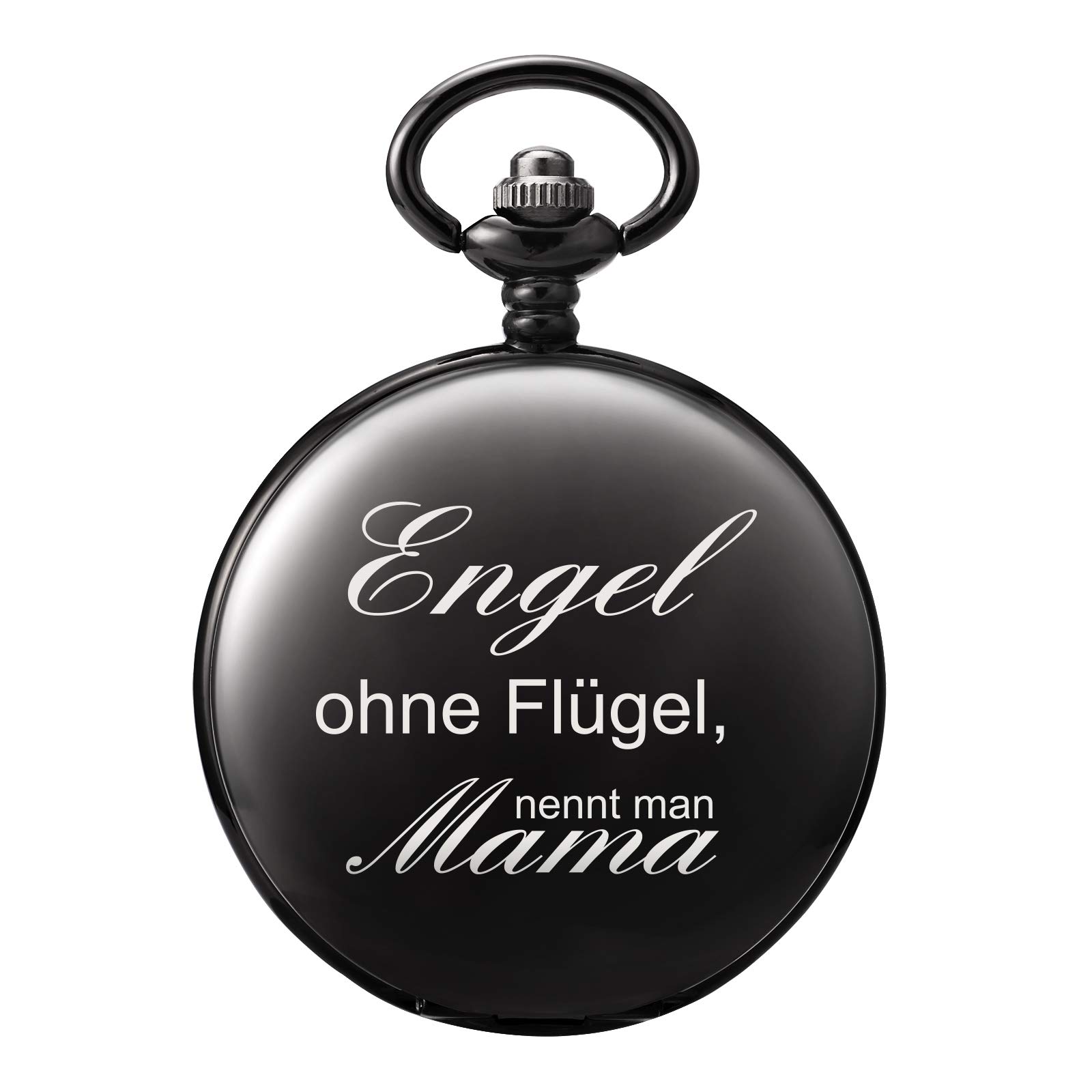 TREEWETO Pocket Watch with Engraving Chain Women's Black Gift for Birthday Mother's Day Mother