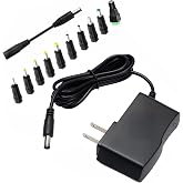 9V 1A DC Power Supply 9W AC Adapter DC 9V Power Cord | 9 Volt 1Amp Transformer ,100-240V 50-60Hz , 10 DC Tips ,5.5 x 2.1mm Reverse Polarity Converter Cable Center Negative