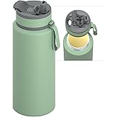 Asobu Boulder Puramic Insulated Sport Water Bottle with Dual Function Flip Open and Straw Lid for Hot Coffee and Cold Ice Coffee with Ceramic Coating 34 oz (Basil Green)
