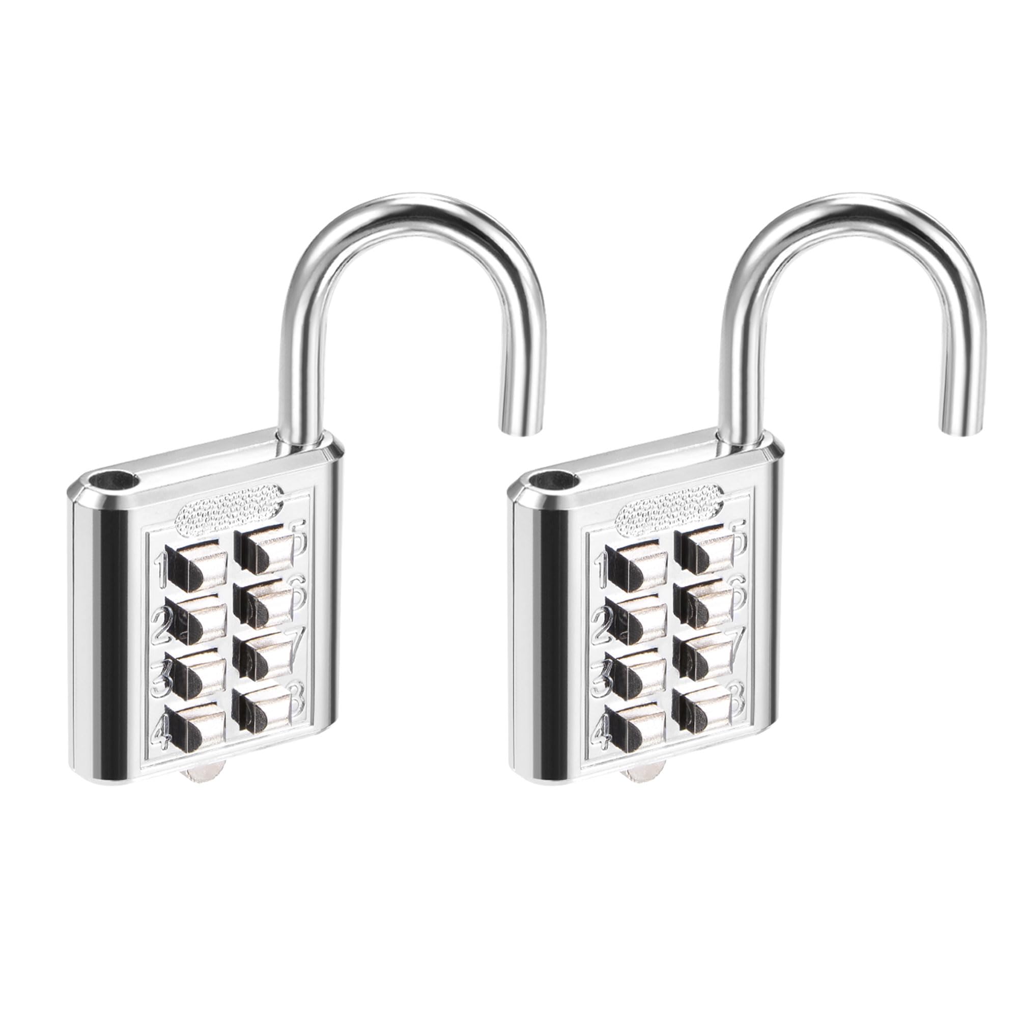 M METERXITY 2 Pack 8 Digit Combination Padlock - Zinc Alloy Indoor Outdoor Padlock, Push Button Lock, Apply to Gym Gate Sports Locker (5mm, Silver Tone)