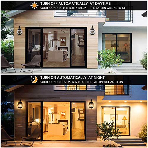 Dusk to Dawn Sensor Wall Lantern Outdoor Light Fixture Black Sconce Porch Light with E26 Base Socket, Anti-Rust Seeded Glass Waterproof Matte Black Wall Lamp for Garden, Garage