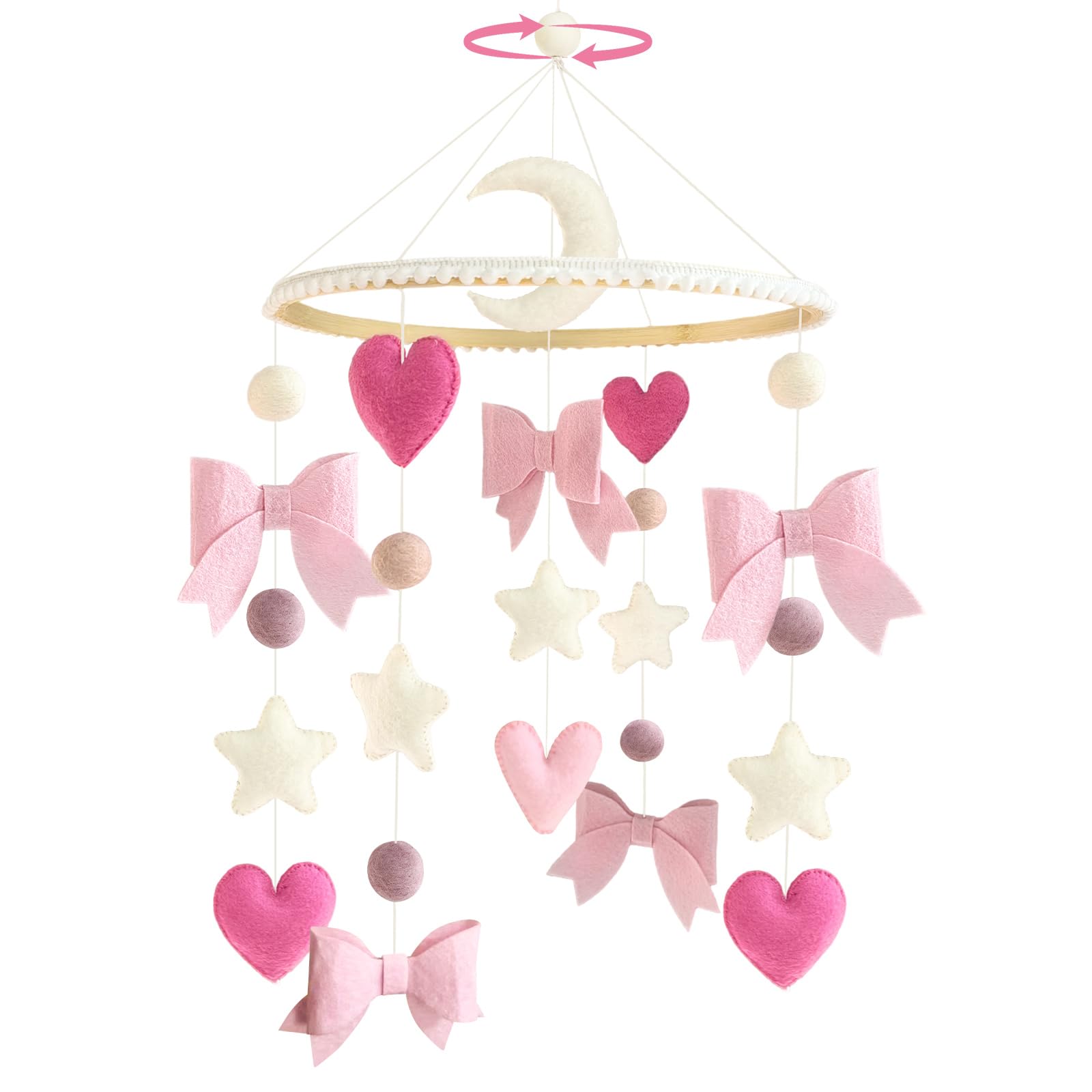 Photo 1 of Teeloray Baby Mobile for Crib Pink Bow Baby Crib Mobile for Girls Handmade Coquette Bow Nursery Decor for Infant Bedroom Hanging Pink Girls Room Decor for Bassinet Gender Reveal Newborn Gifts