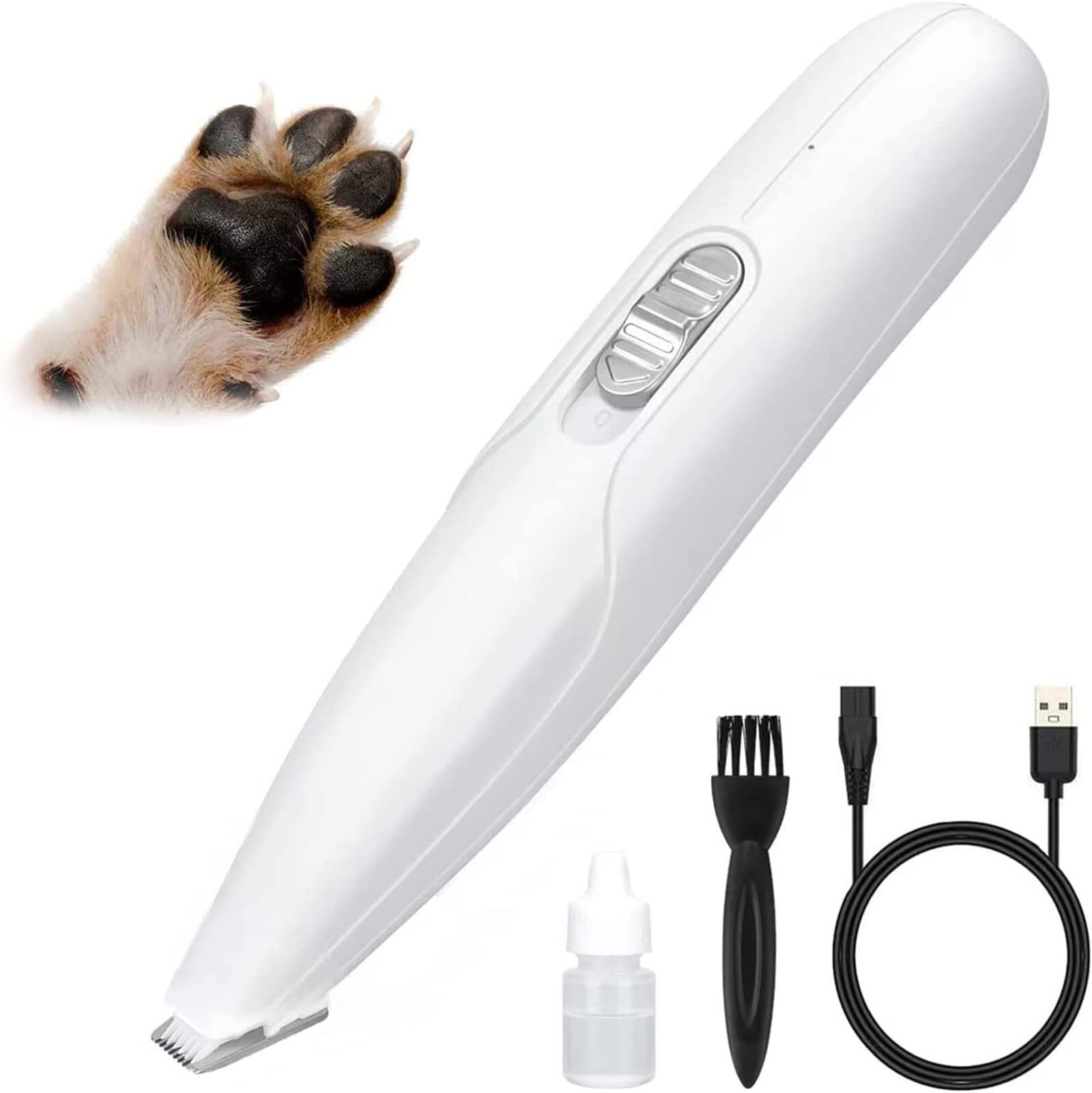 Tevimpeya Dog Paw Clippers for Grooming, Pet Dog Claw Trimmer, USB Rechargeable Cordless Silent Electric Shaver for Dogs and Cats Hair Around Face, Eyes, Ears, HIPS and Paws, 2 Speed (White)