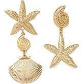 Gold Shell Starfish Dangle Earring Asymmetric Summer Earrings for Women Ocean Beach Party Jewelry