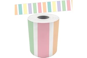 Teacher Created Resources Pastel Pop Stripes Straight Rolled Border Trim - 50ft - Decorate Bulletin Boards, Walls, Desks, Win