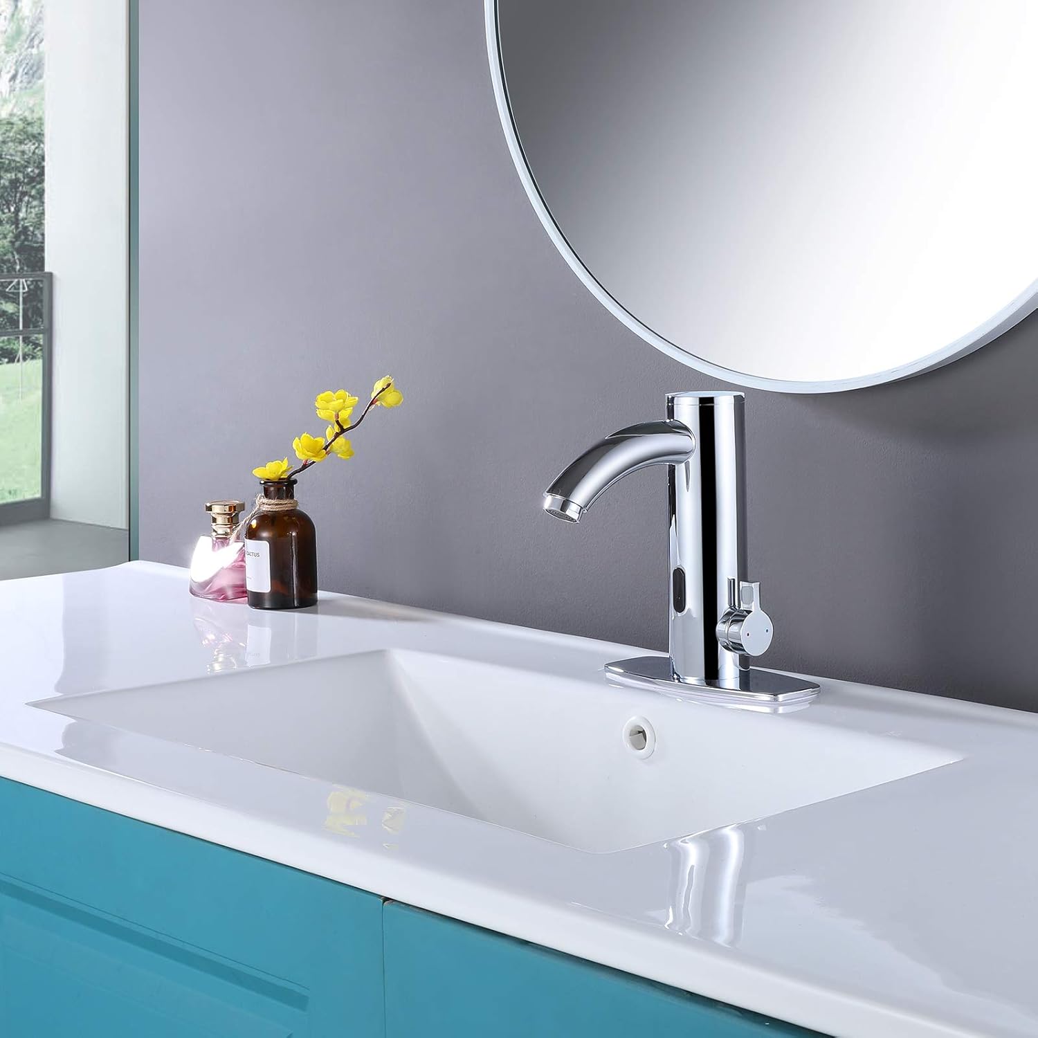 Bathroom Sink Faucets Touchless Sensor Faucet Automatic Smart Single Hole Brass Faucet, Motion Activated Hands-Free Vessel Sink Tap, Easy Installation, Chrome Finish - - 