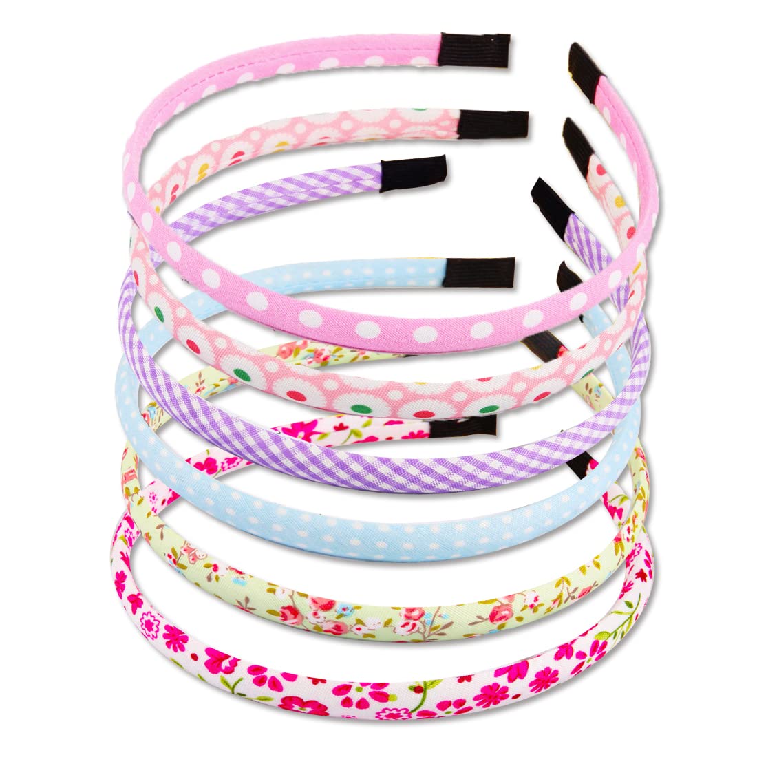PLABBDPL Colour hair bands,6 Pieces Alice Band Girls Headbands Floral Fabric Headbands for Girls Headband for Kids Polka Dots Heart Covered Hairbands