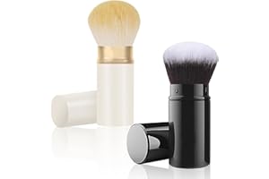 Falliny 2 Pack Retractable Kabuki Makeup Brush, Travel Face Blush Brush, Portable Powder Foundation Brush with Cover for Blus