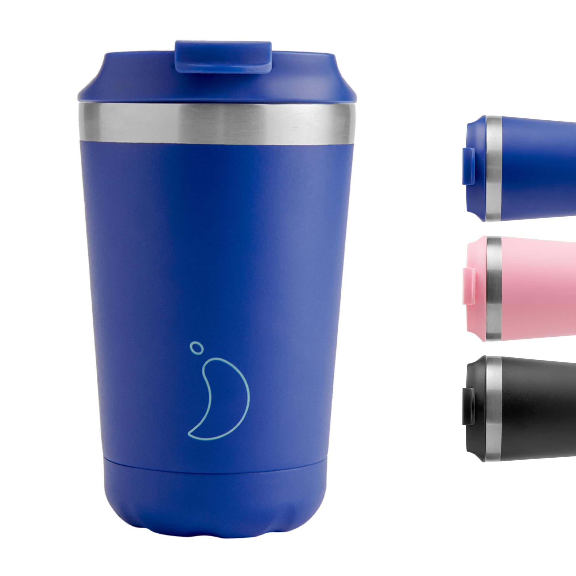 Chilly's Original Coffee Cup - Thermal Mug For Cold & Hot Drinks - Leak-Proof Travel Mug with Lid - Double Walled Vacuum Insulated Mug - Stainless Steel - Matte Blue, 340ml