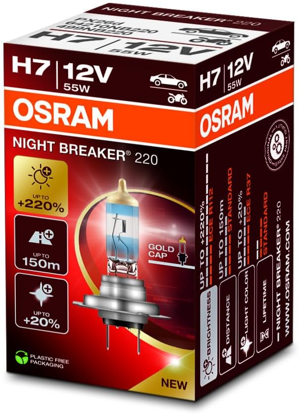 OSRAM Night Breaker 220 H7 Headlight Lamp 220% brightness