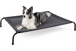SIEMOUR 50" Lx32 Wx8 H Cooling Elevated Dog Bed for Large Dogs with Non-Slip Floor Protectors & Breathable Mesh, Raised Indoor & Outdoor Dog Cot Pet Hammock, Grey