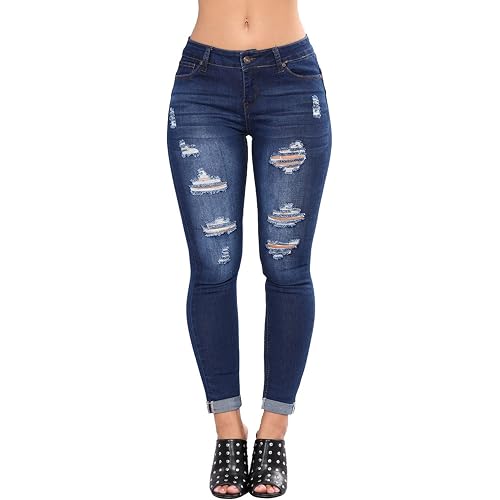 Saodifenxiang Women's White Hight Waisted Butt Lift Stretch Ripped Skinny Jeans Distressed Denim Pants