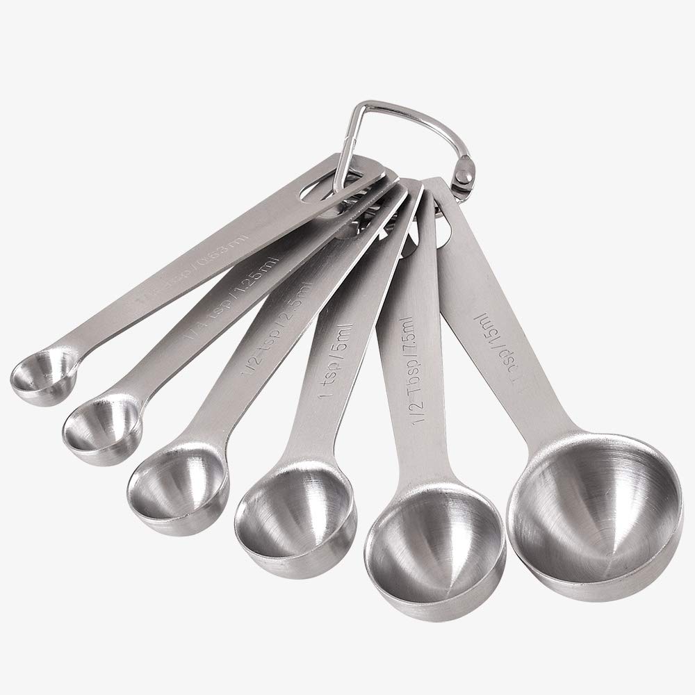 Newk 6 PCS Spoons, Stainless Steel Metal Kitchen Tools Set for Dry and Liquid Ingredients-1/8 TSP, 1/4 TSP, 1/2 TSP, 1 TSP, 1/2 Tbsp & 1 Tbsp