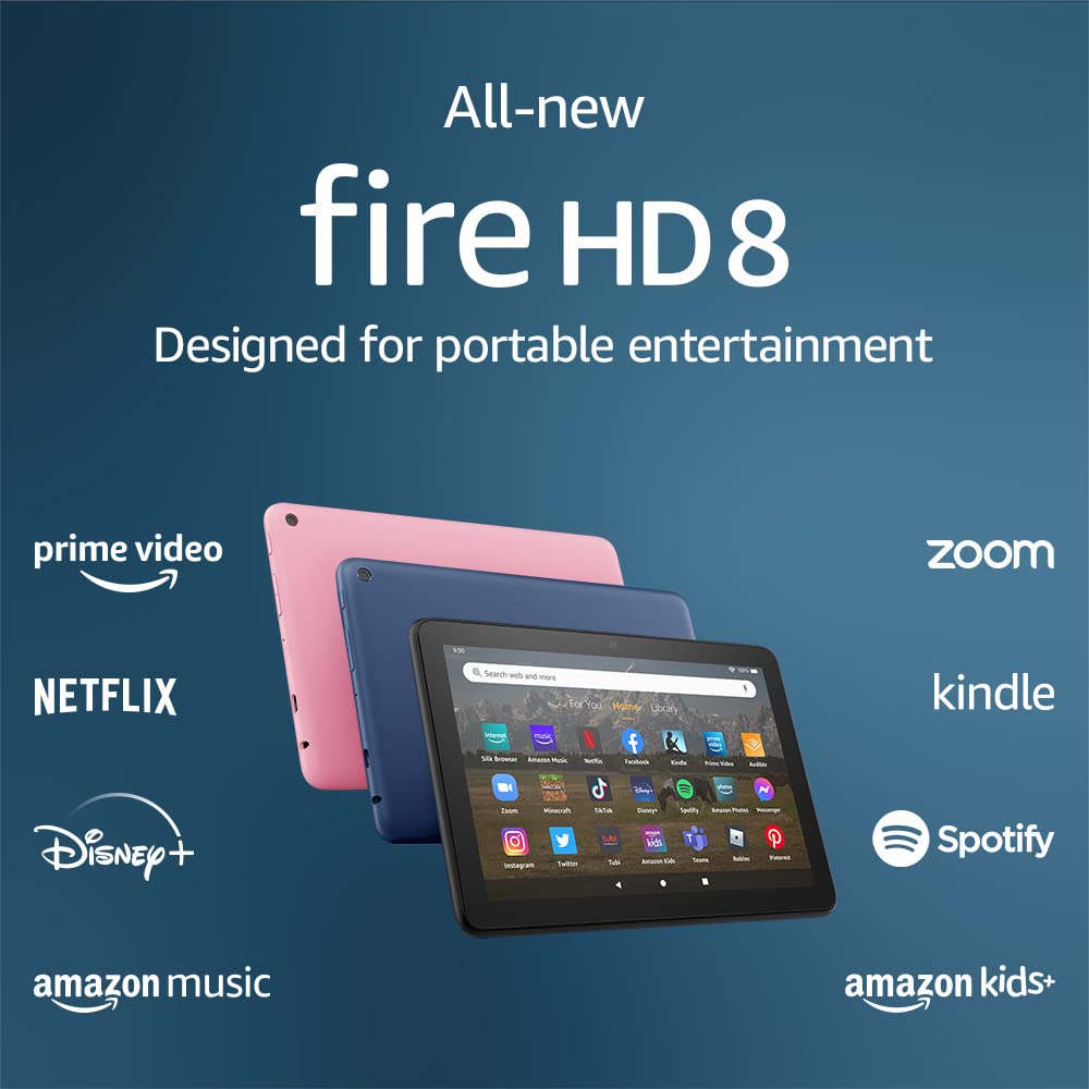 Amazon Fire HD 8 tablet, 8” HD Display, 32 GB, 30% faster processor, designed for portable entertainment, (2022 release), Black